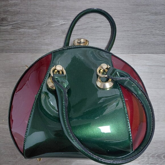 Shiny Vintage Green and Red Bowling Ball Purse - Picture 1 of 4